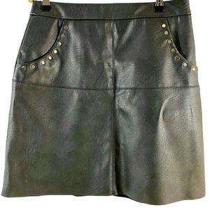 EUC ZARA Basic Black Faux Leather Studs A-Line Short Skirt Pocket Size S